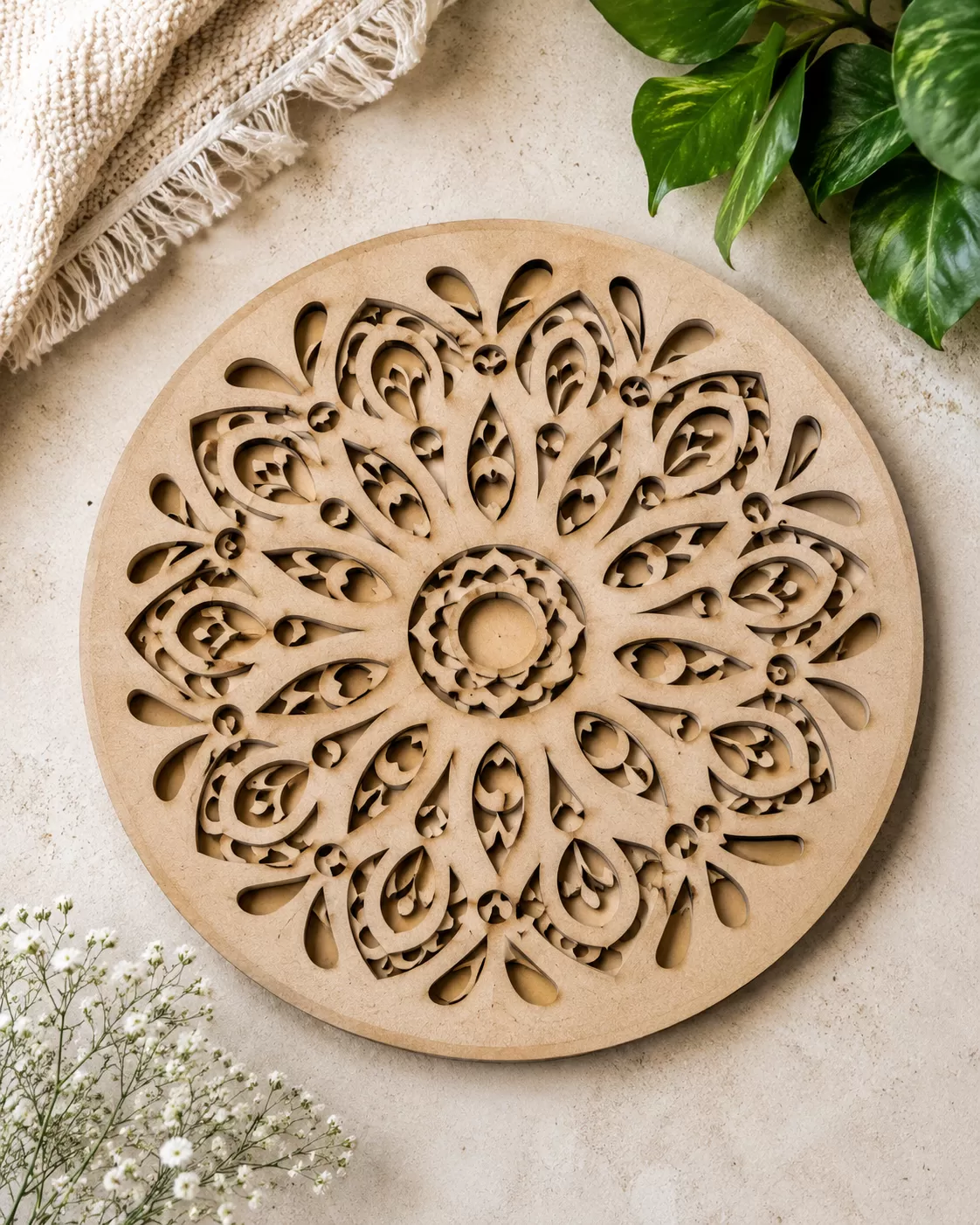 Elegant Laser-Cut Wooden Mandala Wall Art for Modern Home Decor